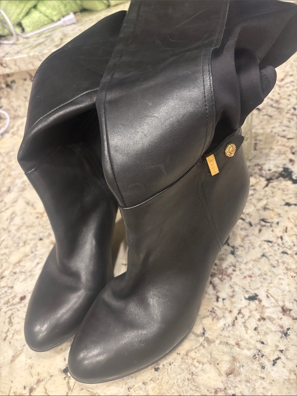 ANNE KLEIN Black Leather Knee-High Women's Boots